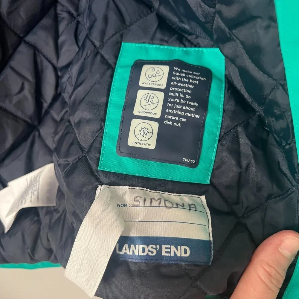 Lands' End Squall Waterproof Winter Coat Teal Green Youth Girls Size L/14